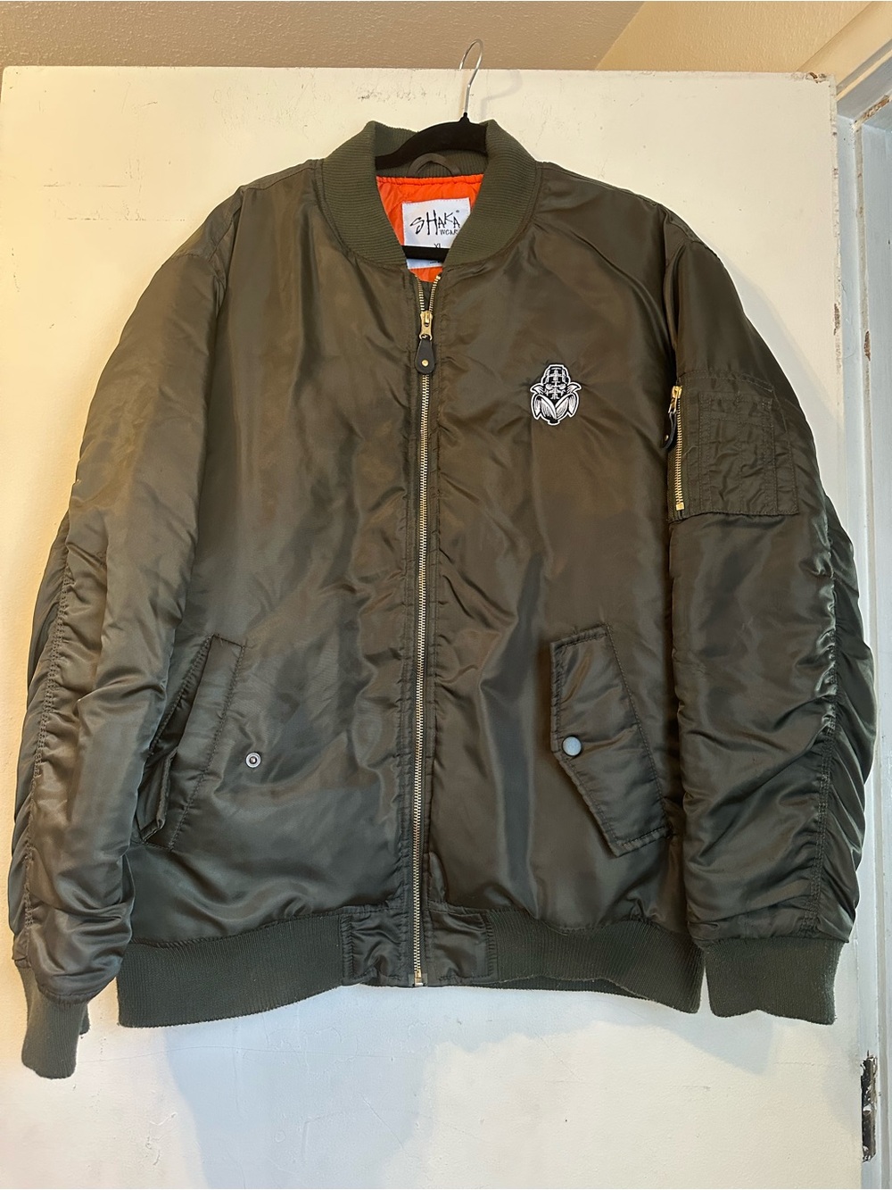 Olive Green Bomber Jacket with Contrast Lining
